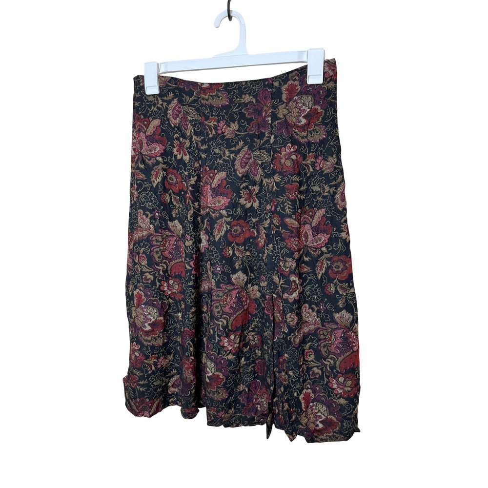 Vintage‎ First Option Floral Midi Skirt Black Red Women's Size P/M